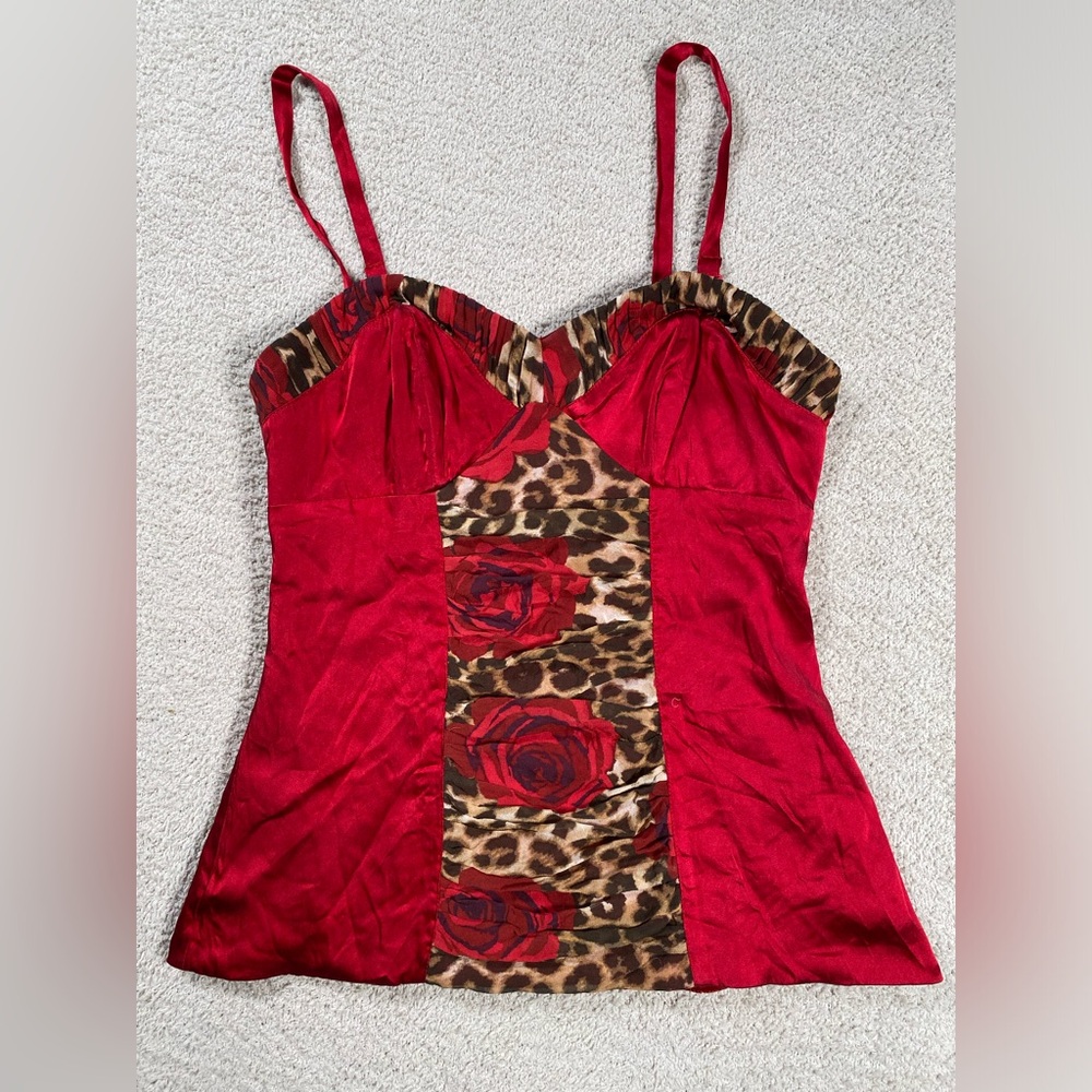 Women’s Express Design Studio Size 0 Red Floral Rose Leopard Sleeveless Top